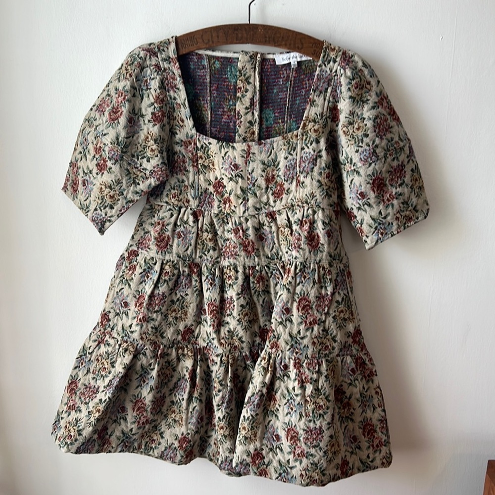 Sofie the Label Tapestry Puff Sleeve Babydoll Style Mini Dress. Size Small. - Picture 1 of 14